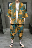 A3003*大码2021中国风夏向日葵印花开衫套装汉服套装p80，男装休闲套装，钱塘7008(原4008)