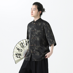 新品压绉冰丝 竹子夏2026 团购新中式短袖衬衣衬衫A680-p65图片