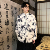 有货！新中式2026春水墨竹风汉服盘扣长袖衬衫A905*P68，男装衬衫，钱塘7008(原4008)