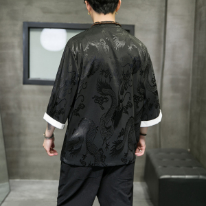 A3012中国风2021夏冰丝 龙提花 立领设计 宽松短袖T恤p50图片