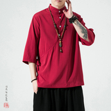 纽扣款风夏2025唐装汉服男短袖T恤A863冰丝p55，男装T恤，钱塘7008(原4008)