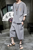 A762*中国风2021夏装佛系盘坐莲花短袖套装P95，男装休闲套装，钱塘7008(原4008)