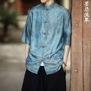 2色八角提花 夏季新品2025 风 汉服短袖衬衫/衬衣A686-p48图片