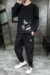 A786*推荐款-秋冬2020中国风大码 仙鹤采松刺绣 长袖套装P125图片