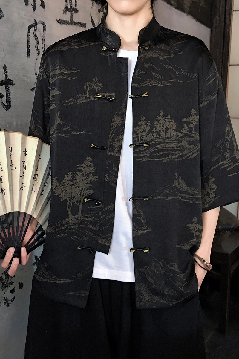 夏季新品2026风汉服短袖衬衫/衬衣A675-p65,男装T恤,钱塘7008(原4008)