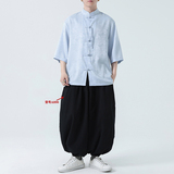 风冰丝面料夏季2025新中式短袖汉服/唐装衬衫A627*p65，男装衬衫，钱塘7008(原4008)