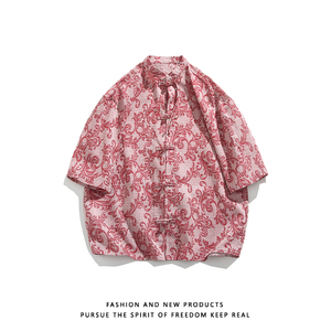 新品夏2025 提花3色 风 汉服短袖衬衫/衬衣A672-p65图片