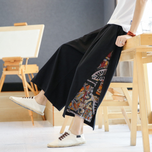 A4016酒店风-中国风大码2021汉服古风垂感哈伦裤宽松九分裤p60