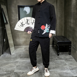 A1013大码秋冬2020飞鹤刺绣棉麻盘扣/唐装/汉服套装P130，男装民族服装，钱塘7008(原4008)
