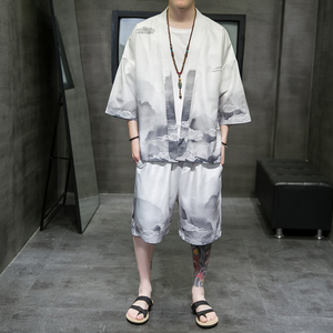 A3005*大码2021中国风 沙滩休闲 冰丝面料 短袖汉服套装p80图片