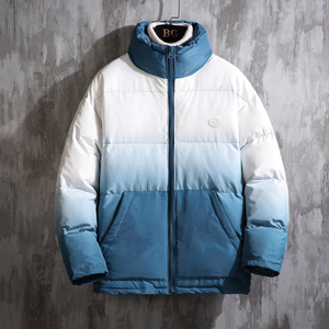 J196渐变撞色2色 2020冬装爆款日系大码 立领棉衣棉服P120图片