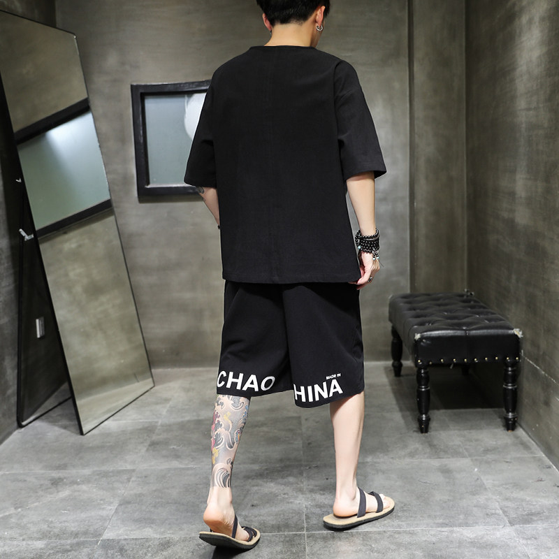 A1073夏季2021大码中国风中国印花汉服套装p85,男装休闲套装,钱塘7008(原4008)