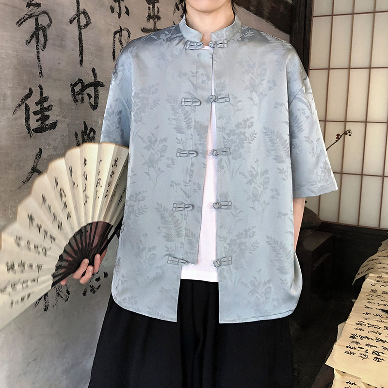 麦穗提花夏季新品2026风汉服短袖衬衫/衬衣A677-p65，男装T恤，钱塘7008(原4008)