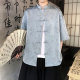 麦穗提花夏季新品2026风汉服短袖衬衫/衬衣A677-p65，男装T恤，钱塘7008(原4008)