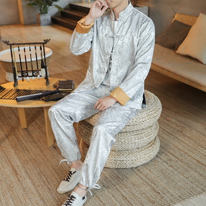 A1093秋冬装大码中国风2020提花龙汉服套装P100,子午灰与黑色搭配图片