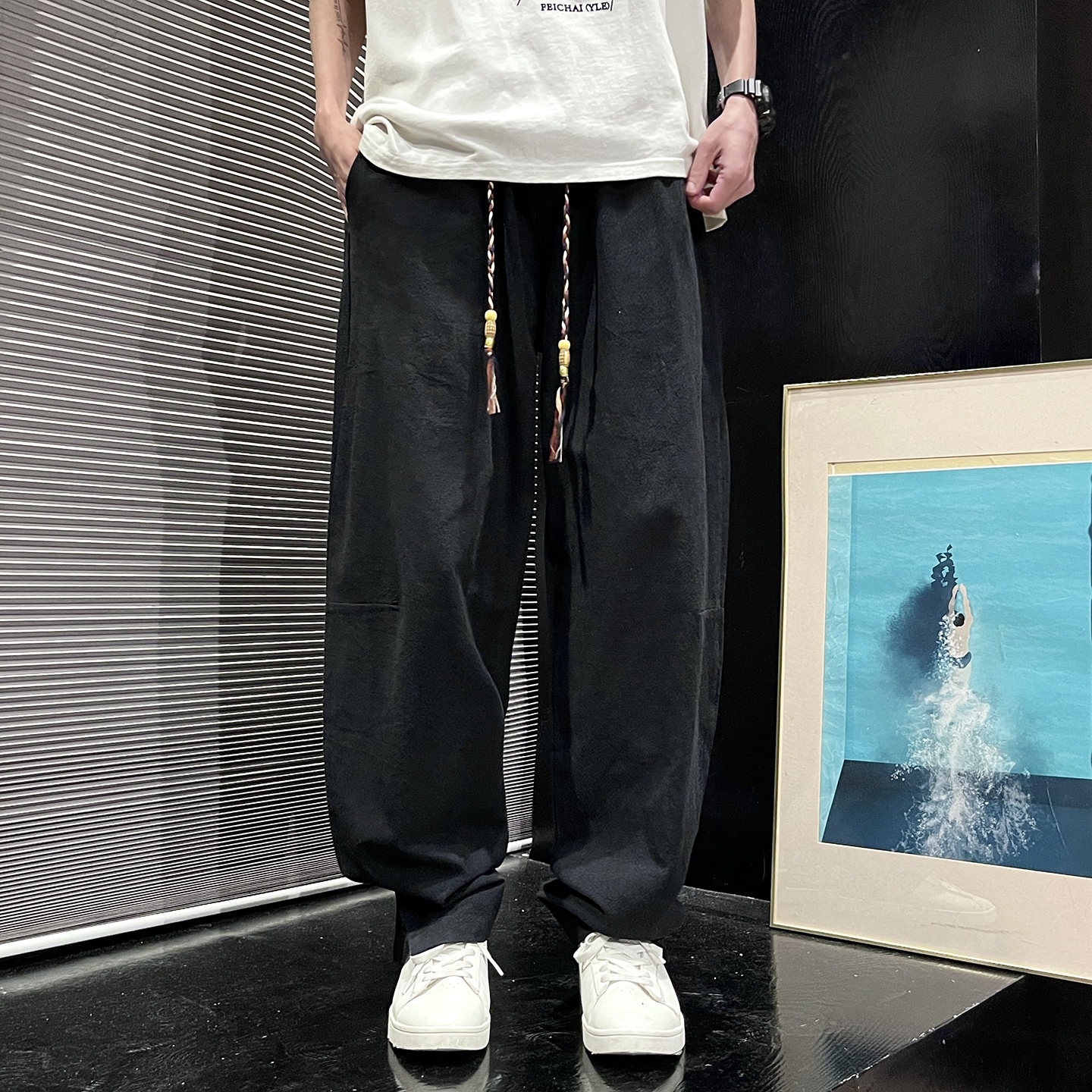 棉麻2025新中式大码百搭阔腿裤长裤太极裤休闲裤A502-p68，男装休闲裤，钱塘7008(原4008)