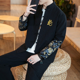 A702中国风2021秋冬大码刺绣款龙盘扣棉麻汉服套装P120，男装套装，钱塘7008(原4008)