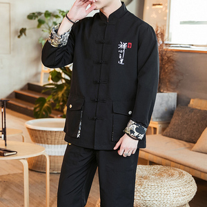 A706风大码2021秋冬 立体口袋设计 盘扣 棉麻汉服套装图片