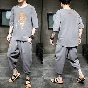 特价2026夏风 老虎头刺绣 短袖T恤+七分裤套装A1038-P50图片
