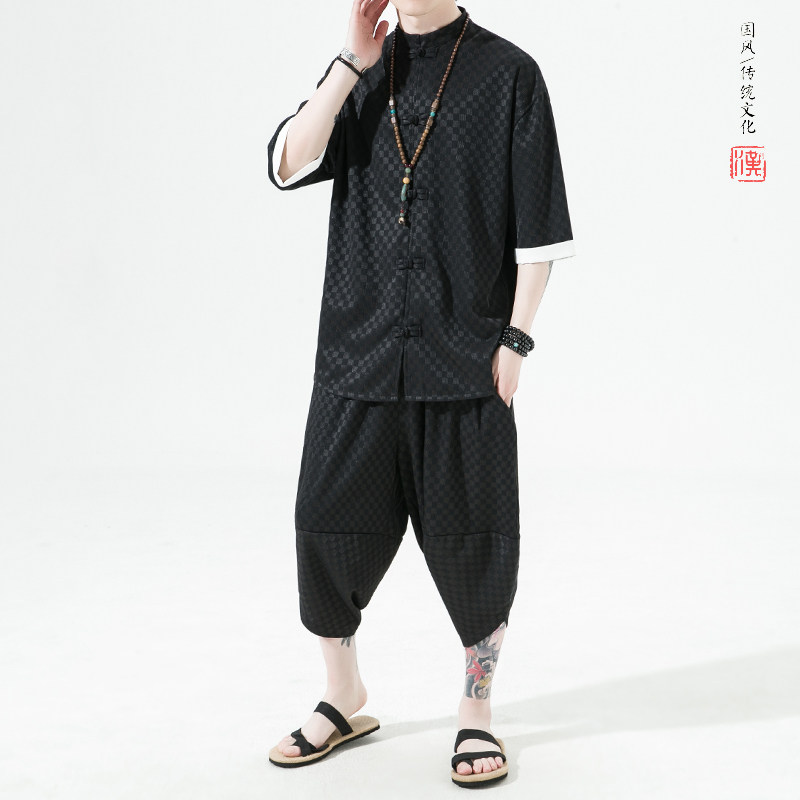 2023风夏  BV绿 方格提花 冰丝垂感短袖汉服套装A9002-p95图片