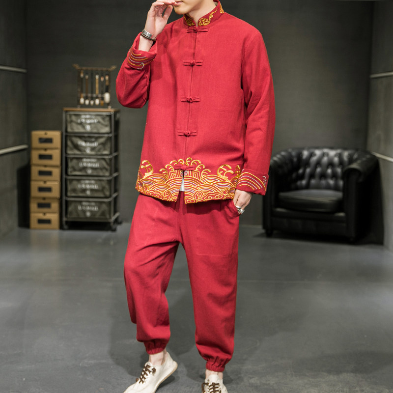 A2029中国风2021春爆款 撞色刺绣 棉麻汉服套装P125图片