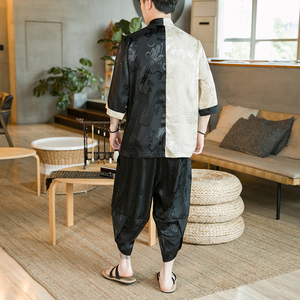 A3019*咖啡厅2021中国风 大龙面料 冰丝拼色 汉服套装p90图片