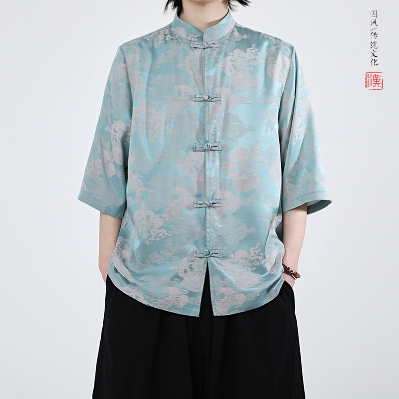龙凤提花 夏季新品2026 风 汉服短袖衬衫/衬衣A676-p65图片