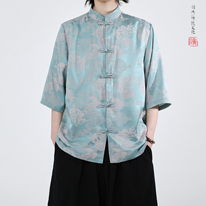 龙凤提花 夏季新品2026 风 汉服短袖衬衫/衬衣A676-p65图片