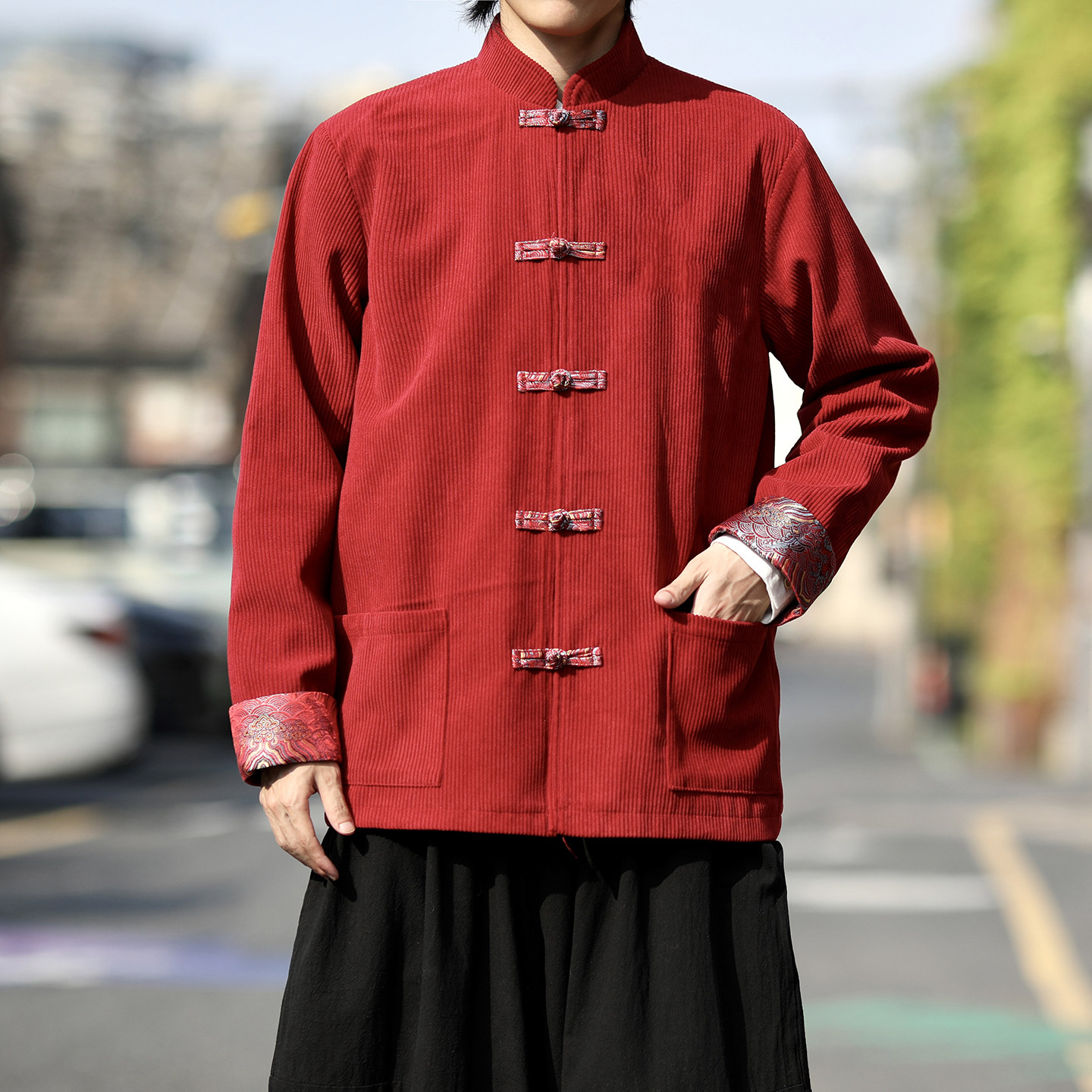 灯芯绒2025秋新中式风撞色提花夹克唐装外套A821-P105,男装夹克,钱塘7008(原4008)