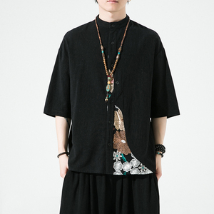 夏2026新中式  拼花 棉麻 风 汉服短袖衬衫/衬衣A866-p65图片