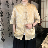 2色八角提花夏季新品2026风汉服短袖衬衫/衬衣A686-p48，男装T恤，钱塘7008(原4008)