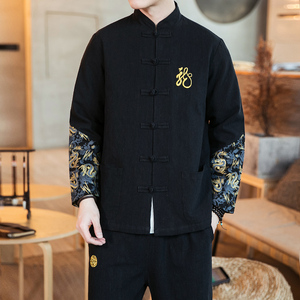 A702中国风2021春套装 刺绣款龙 盘扣 棉麻汉服套装P120图片