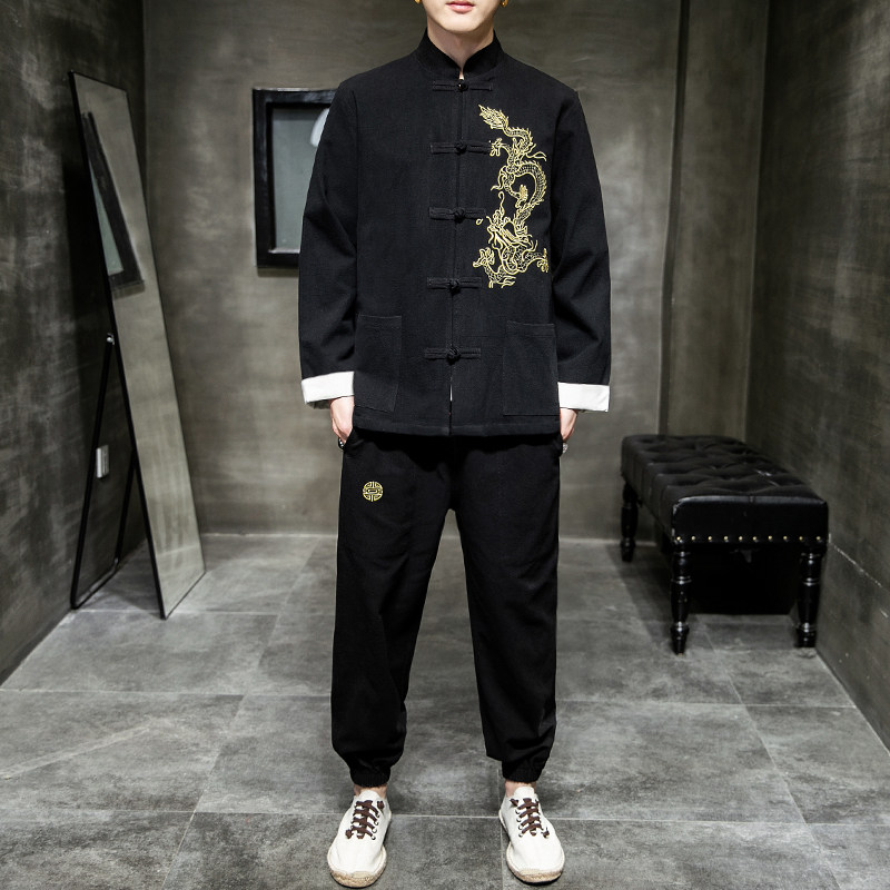 A1007中国风2021秋冬大码棉麻盘扣/唐装/汉服套装P130,男装民族服装,钱塘7008(原4008)