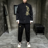 A1007中国风2021秋冬大码棉麻盘扣/唐装/汉服套装P130，男装民族服装，钱塘7008(原4008)