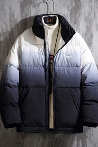 J196渐变撞色2色 2020冬装爆款M-5XL大码 立领棉衣棉服P120图片