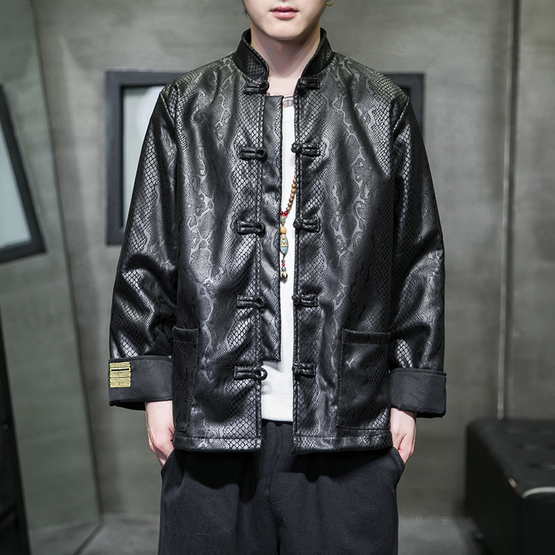 风2026春唐装蛇皮提花麂皮绒汉服A7108*P90,男装民族服装,钱塘7008(原4008)