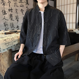 烫金褶皱设计 夏季新品2026 风 汉服短袖衬衫/衬衣A811-p65图片
