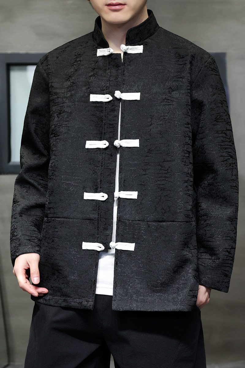 2026春新中式黑白色婚礼唐装汉服夹克外套A655-P105,男装夹克,钱塘7008(原4008)