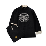 A1002秋冬中国风2020圆刺绣棉麻盘扣/唐装/汉服套装P130，男装民族服装，钱塘7008(原4008)