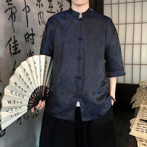 八角花提花 夏季新品2026 风 汉服短袖衬衫/衬衣A685-p48图片