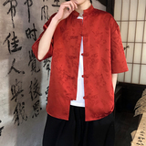 麦穗提花夏季新品2026风汉服短袖衬衫/衬衣A677-p65，男装T恤，钱塘7008(原4008)