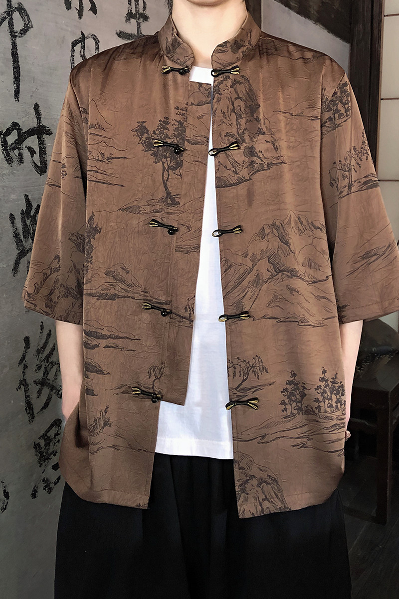 夏季新品2026风汉服短袖衬衫/衬衣A675-p65,男装T恤,钱塘7008(原4008)
