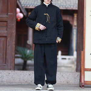 冬款2025灯芯绒套装唐装棉衣加厚汉服棉袄外套套装A339-P198,卫衣外搭配开衫行吗图片