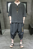 风夏季2023冰丝树皮皱T恤+七分裤哈伦裤套装A3002-P85，男装休闲套装，钱塘7008(原4008)