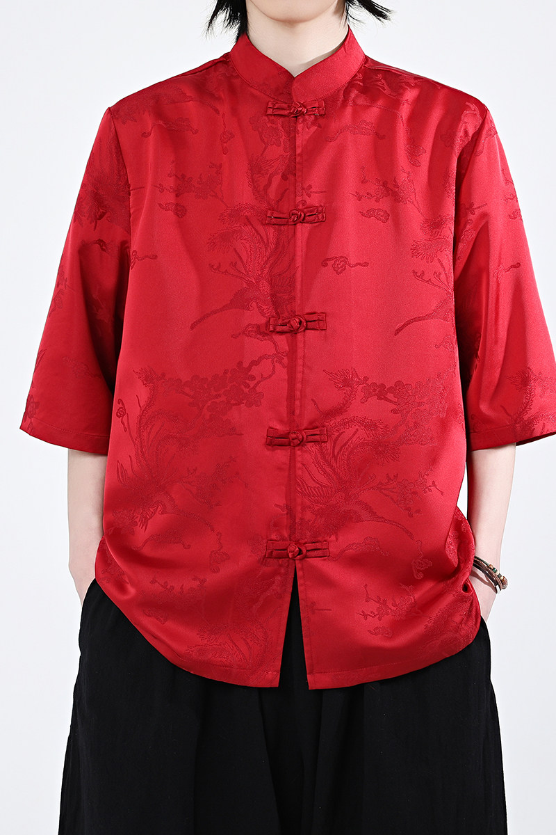 凤凰提花夏季新品2026风汉服短袖衬衫/衬衣A688-p65,男装T恤,钱塘7008(原4008)