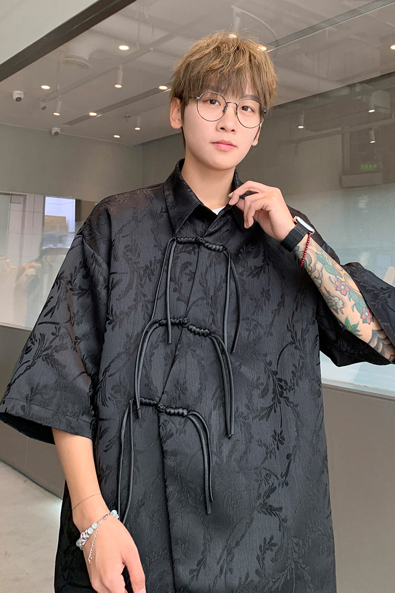 2026现货！港风蛇扣麦穗提花新中式短袖衬衫A666*P65,男装T恤,钱塘7008(原4008)