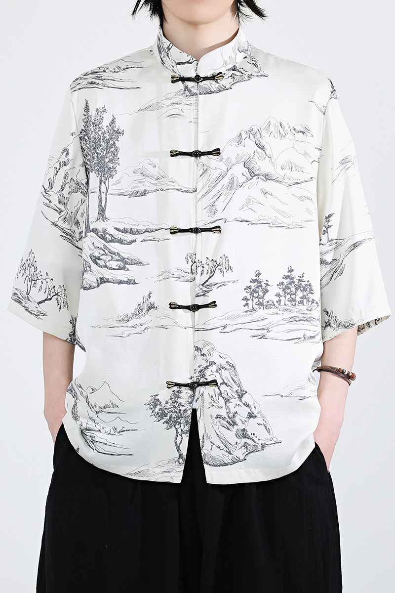 夏季新品2025风汉服短袖衬衫/衬衣A675-p65,男装衬衫,钱塘7008(原4008)
