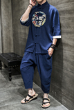 A733*夏款主推2021大码中国风刺绣款棉麻盘扣汉服套装p100，男装休闲套装，钱塘7008(原4008)