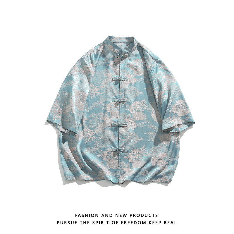 龙凤提花夏季新品2025风汉服短袖衬衫/衬衣A676-p65,男装衬衫,钱塘7008(原4008)