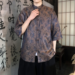 八角花提花夏季新品2026风汉服短袖衬衫/衬衣A685-p48